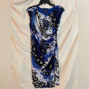 Connected Apparel, Blue, White and Black Floral Dress